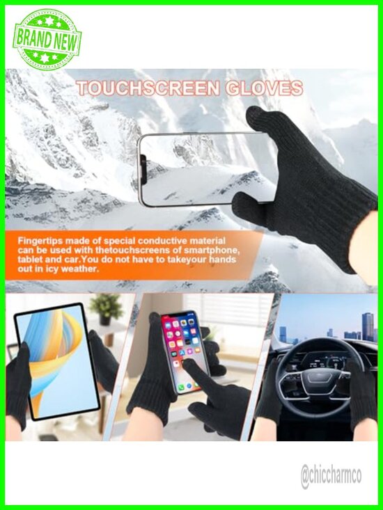 Winter Beanie Hat Scarf Touchscreen Gloves Set, Knitted Fleece Lined Thermal Set